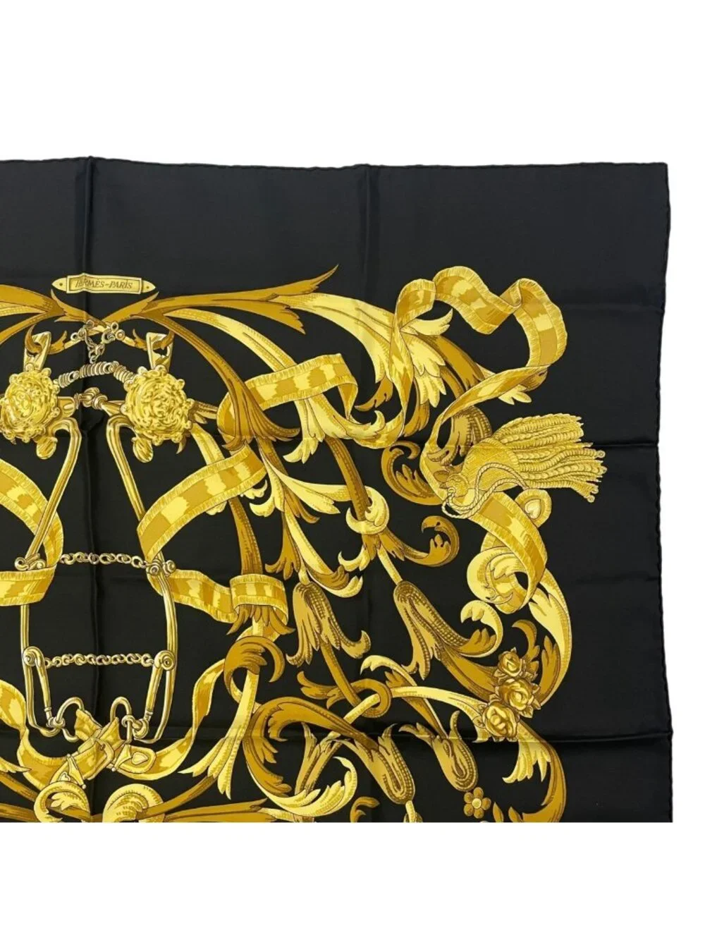 Hermes Scarf Silk Carre 90 Lemors a la Conetable Elegance Black Gold - Picture 3 of 8
